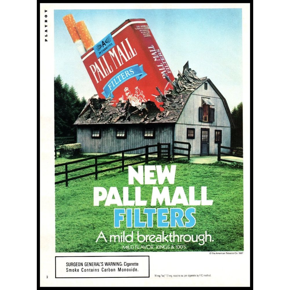 1987 Pall Mall Cigarettes Vintage Print Ad Farm Barn Wooden Fence Hay Wall Art